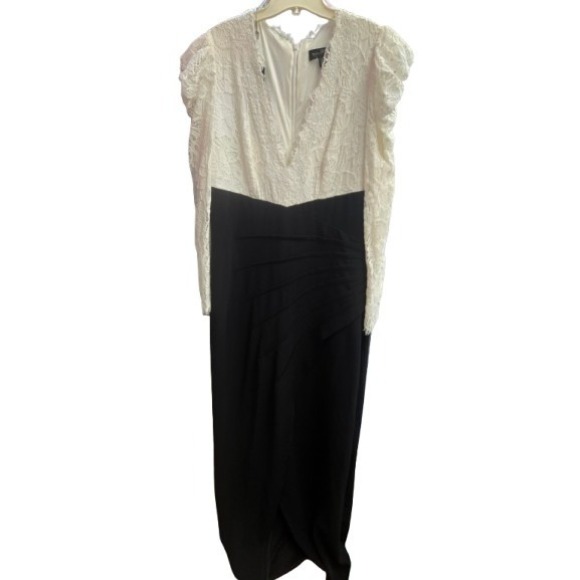 Women's Tadashi Shoji Evening Gown  Long Sz 16 Ivory and Black - Picture 1 of 12